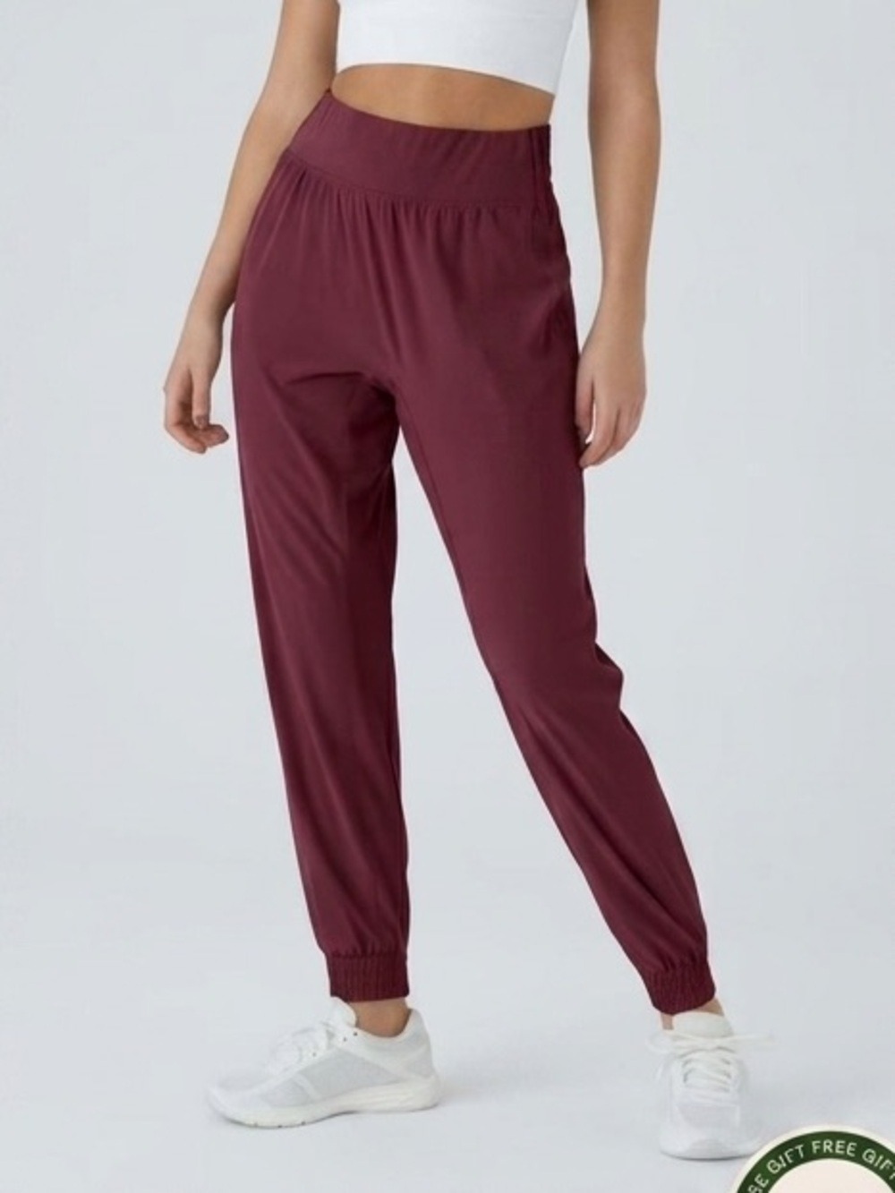 65. HALARA Burgundy High-Waisted Elastic Waistband Joggers Small Petite